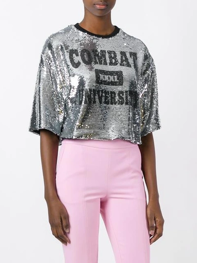 Shop Msgm Sequinned Cropped T-shirt
