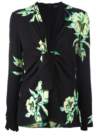 Proenza Schouler Knotted Floral-print Silk-crepe Blouse In Black Green Lily Print