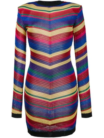 Balmain Chevron-striped Knitted Mini Dress