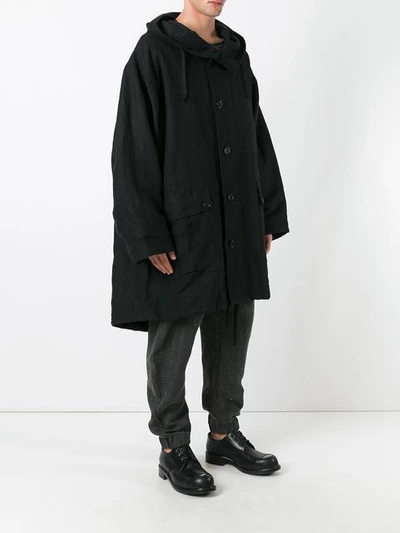 Shop Ann Demeulemeester Hooded Oversized Coat In Black