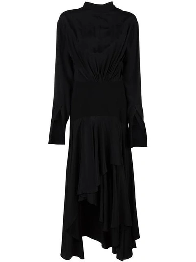 Jw Anderson Asymmetric Paneled Satin And Crepe Midi Dress In Black