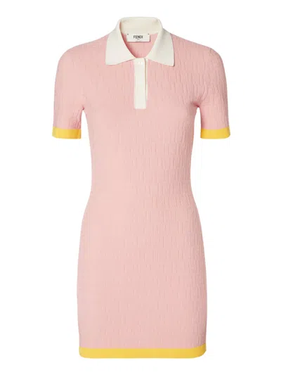 Fendi Women Cotton And Silk Blend Short Dress With All-over Ff Motif In Pink