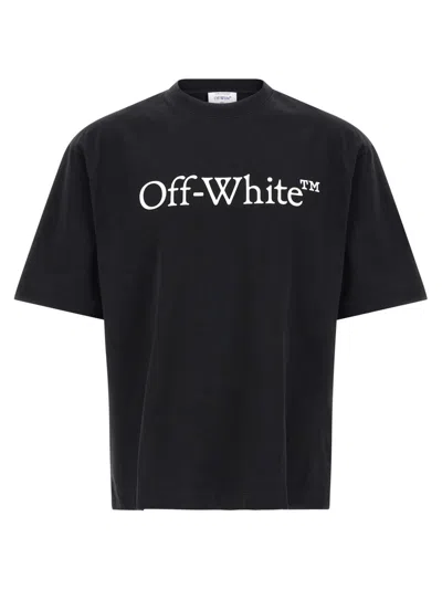 Off-white Black Oversized T-shirt With Contrasting Logo Lettering Print In Cotton Man