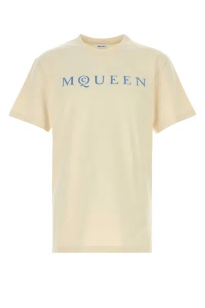 Alexander Mcqueen Men Cotton T-shirt With A Flocked Logo Printed In Neutral