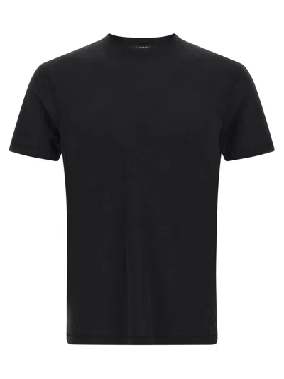 Tom Ford Black Crewneck T-shirt With Logo Embroidery On The Front In Cotton Blend Man In Black