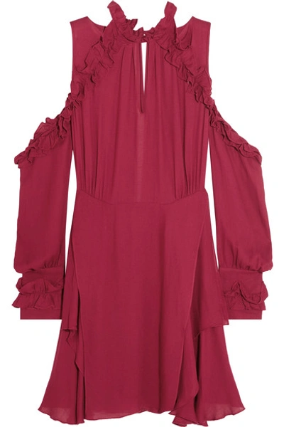 Iro Hanie Cutout Ruffled Crepe Mini Dress In Wine