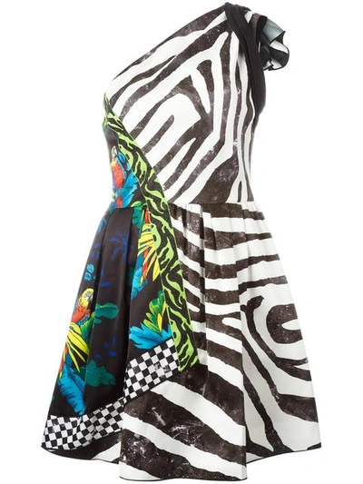 Marc Jacobs Zebra & Parrot One-shoulder Dress, Black/parchment