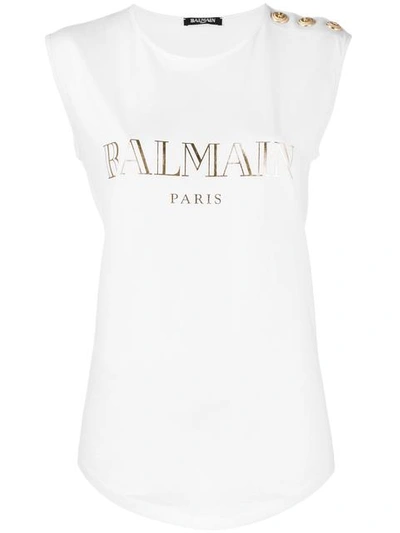 Balmain Logo Tank Top In White