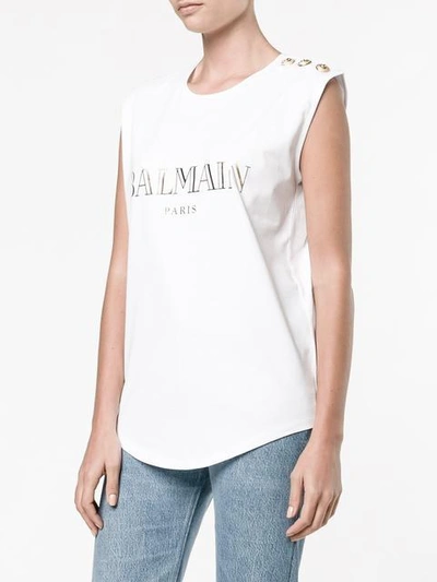 Shop Balmain Logo Tank Top In White