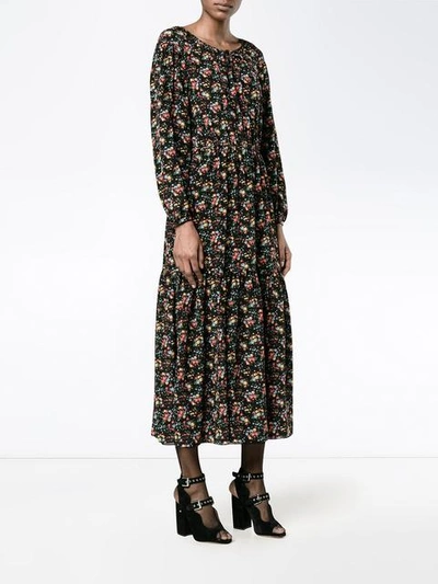 Shop Saint Laurent Floral Print Peasant Dress In Black