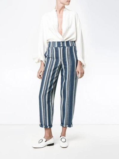 Shop Chloé Striped Canvas Trousers In Blue