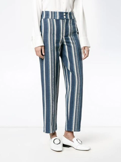 Shop Chloé Striped Canvas Trousers In Blue