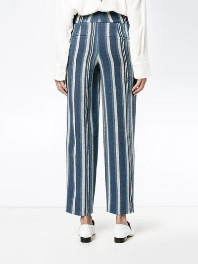 Shop Chloé Striped Canvas Trousers In Blue