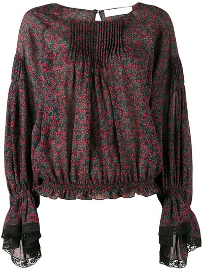 Chloé Cherry Print On Crepon Blouse In Floral, Green, Red.