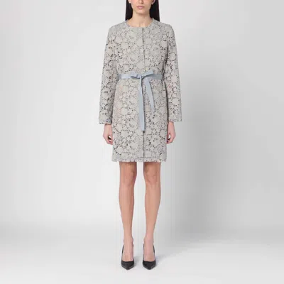 P.a.r.o.s.h Floral Lace Long Sleeve Belted Jacket In Gray