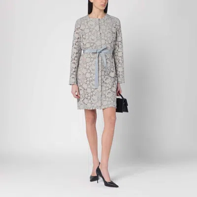 P.a.r.o.s.h Floral Lace Long Sleeve Belted Jacket In Gray