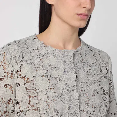 P.a.r.o.s.h Floral Lace Long Sleeve Belted Jacket In Gray