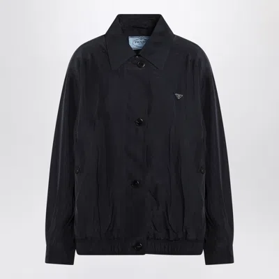 Prada Collared Jacket Elasticated Hem Front Pockets In Blue