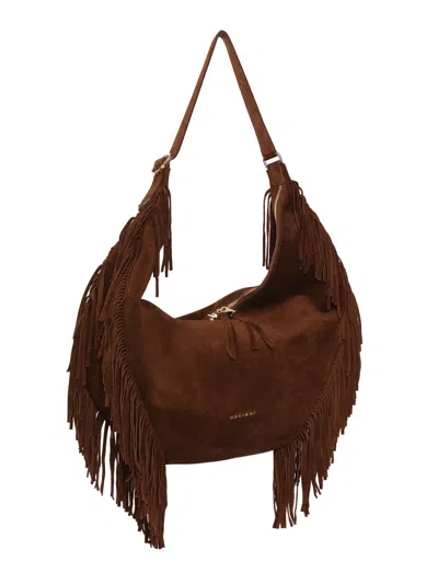Orciani Isola Peach Fringed Leather Shoulder Bag In Brown