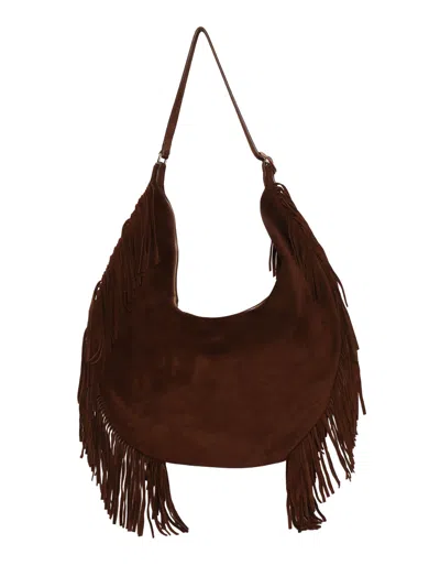 Orciani Isola Peach Fringed Leather Shoulder Bag In Brown