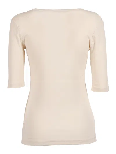 Fabiana Filippi Ribbed Cotton Jersey U Neck T-shirt Filo Diamante Detail In White