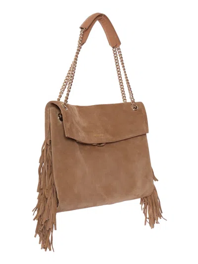 Orciani Venus Peach Fringed Shoulder Bag In Brown