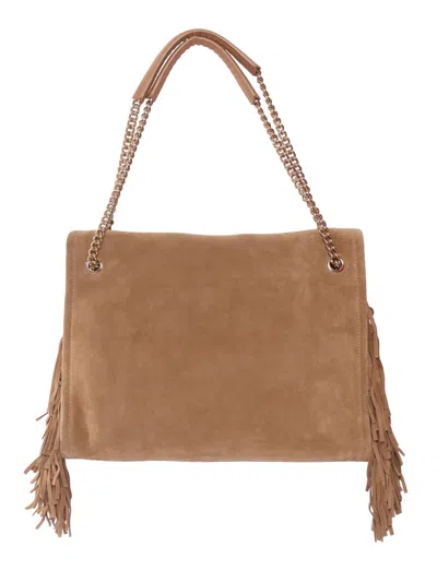 Orciani Venus Peach Fringed Shoulder Bag In Brown