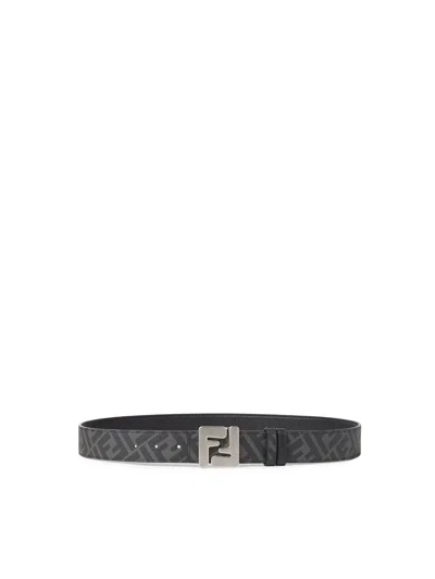 Fendi Squared Ff Leather Belt In Black