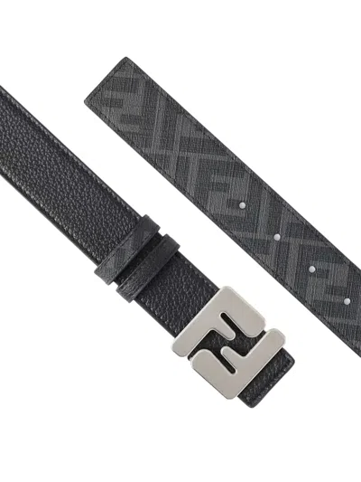 Fendi Squared Ff Leather Belt In Black