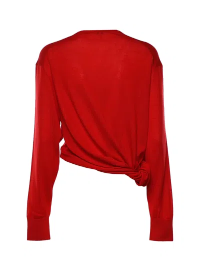 Loewe Asymmetric Draped Embroidered Wool-blend Sweater In Red