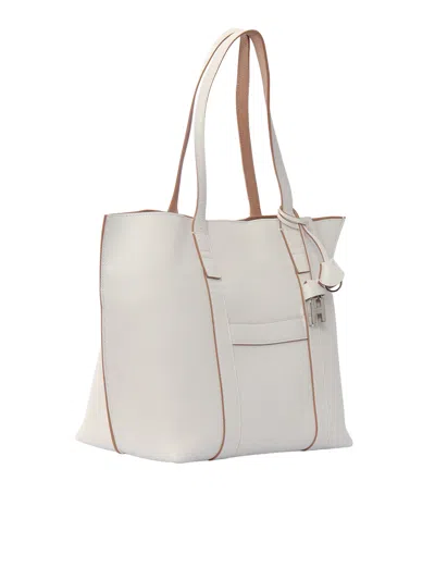 Hogan Script Shopping Tote Bag Top Handles Strap In White