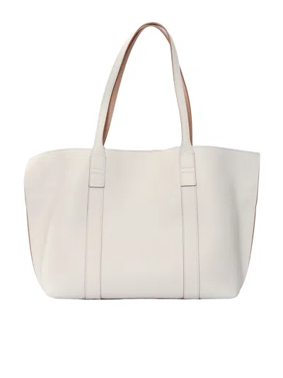 Hogan Script Shopping Tote Bag Top Handles Strap In White