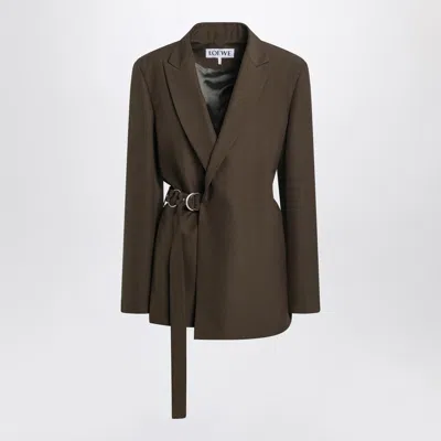 Loewe Khaki Green Double-breasted Wool Jacket Women In Brown