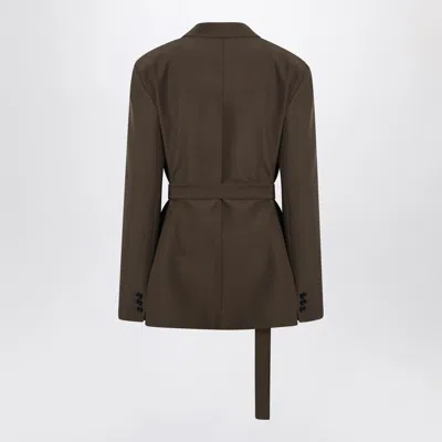 Loewe Khaki Green Double-breasted Wool Jacket Women In Brown