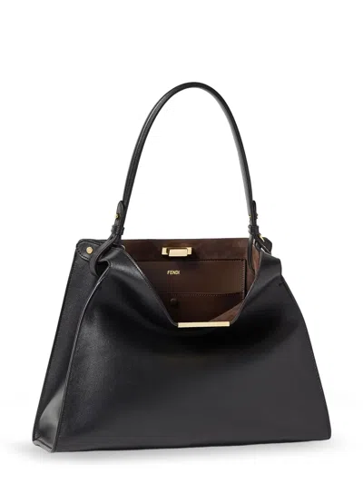 Fendi Medium Way Leather Shoulder Bag In Black
