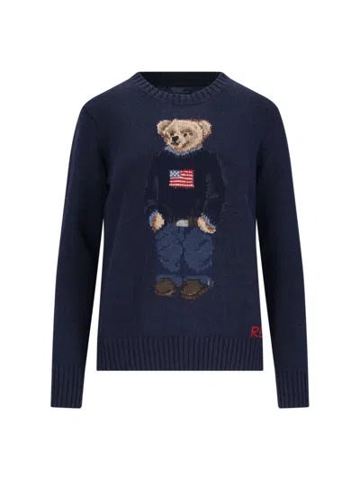 Polo Ralph Lauren Polo Bear Intarsia Cotton And Linen Sweater In Blue