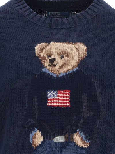 Polo Ralph Lauren Polo Bear Intarsia Cotton And Linen Sweater In Blue
