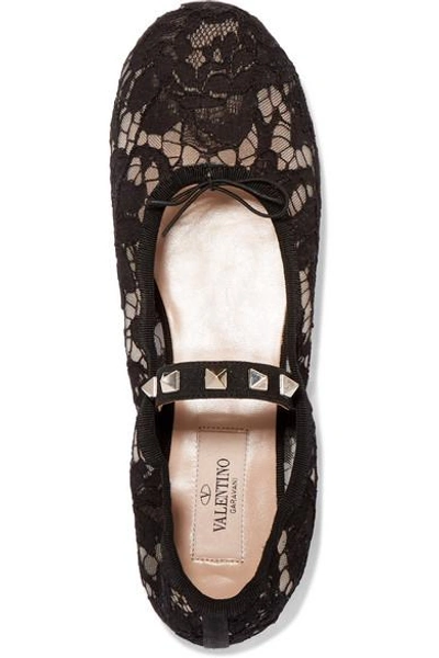 Shop Valentino Studded Corded Lace Flats