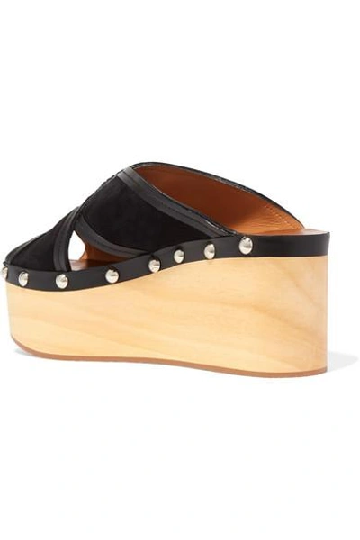 Shop Isabel Marant Zipla Leather-trimmed Cutout Suede Wedge Sandals
