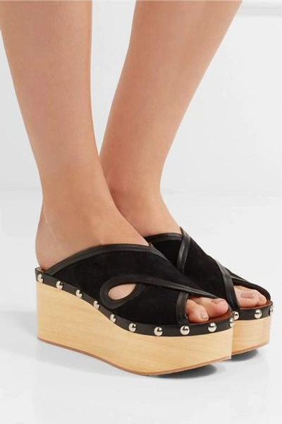 Shop Isabel Marant Zipla Leather-trimmed Cutout Suede Wedge Sandals