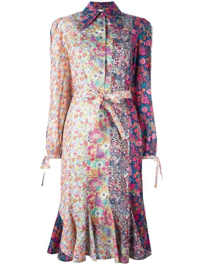 Olympia Le-tan Floral Print Belted Shirt Dress In Multicolour