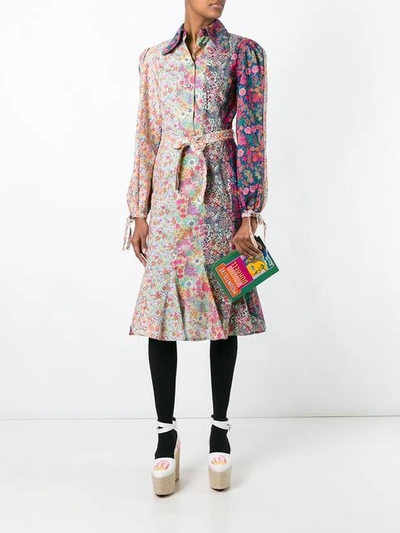 Shop Olympia Le-tan Floral Print Belted Shirt Dress In Multicolour