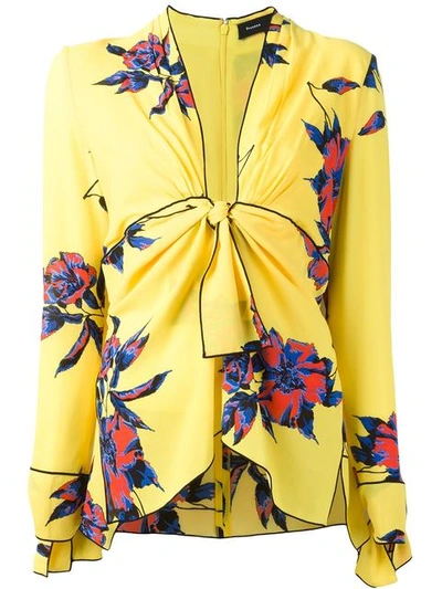 Proenza Schouler Tie-front Floral Blouse In Yellow Blue Lily Print
