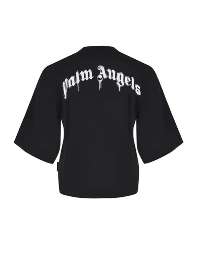 Palm Angels Mini Curved Logo Boxy T-shirt In Black