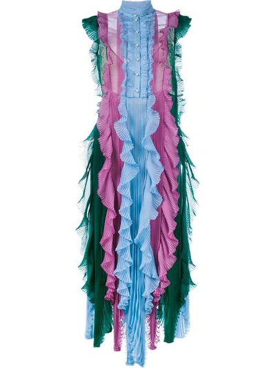 Gucci Chiffon Pliss Sleeveless Silk Dress In Green Silk Chiffon | ModeSens