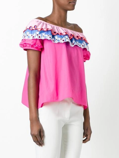 Shop Peter Pilotto Embroidered Off The Shoulder Top - Pink & Purple