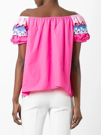 Shop Peter Pilotto Embroidered Off The Shoulder Top - Pink & Purple