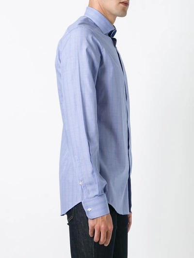 Shop Fashion Clinic Micro-checked Curved Hem Shirt In Blue