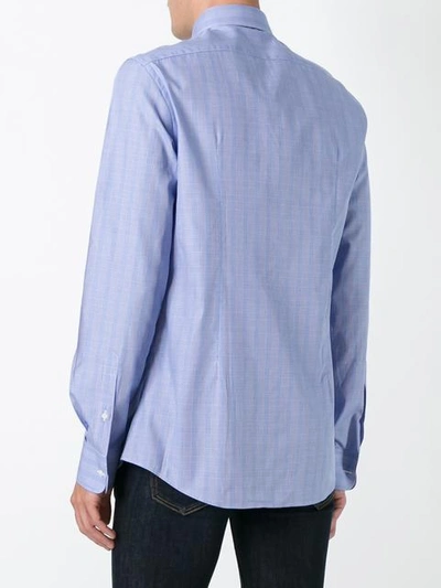 Shop Fashion Clinic Micro-checked Curved Hem Shirt In Blue