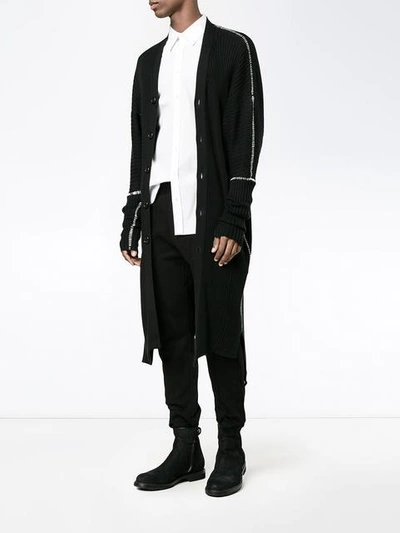 Shop Ann Demeulemeester Long Ribbed Knit Cardigan In Black